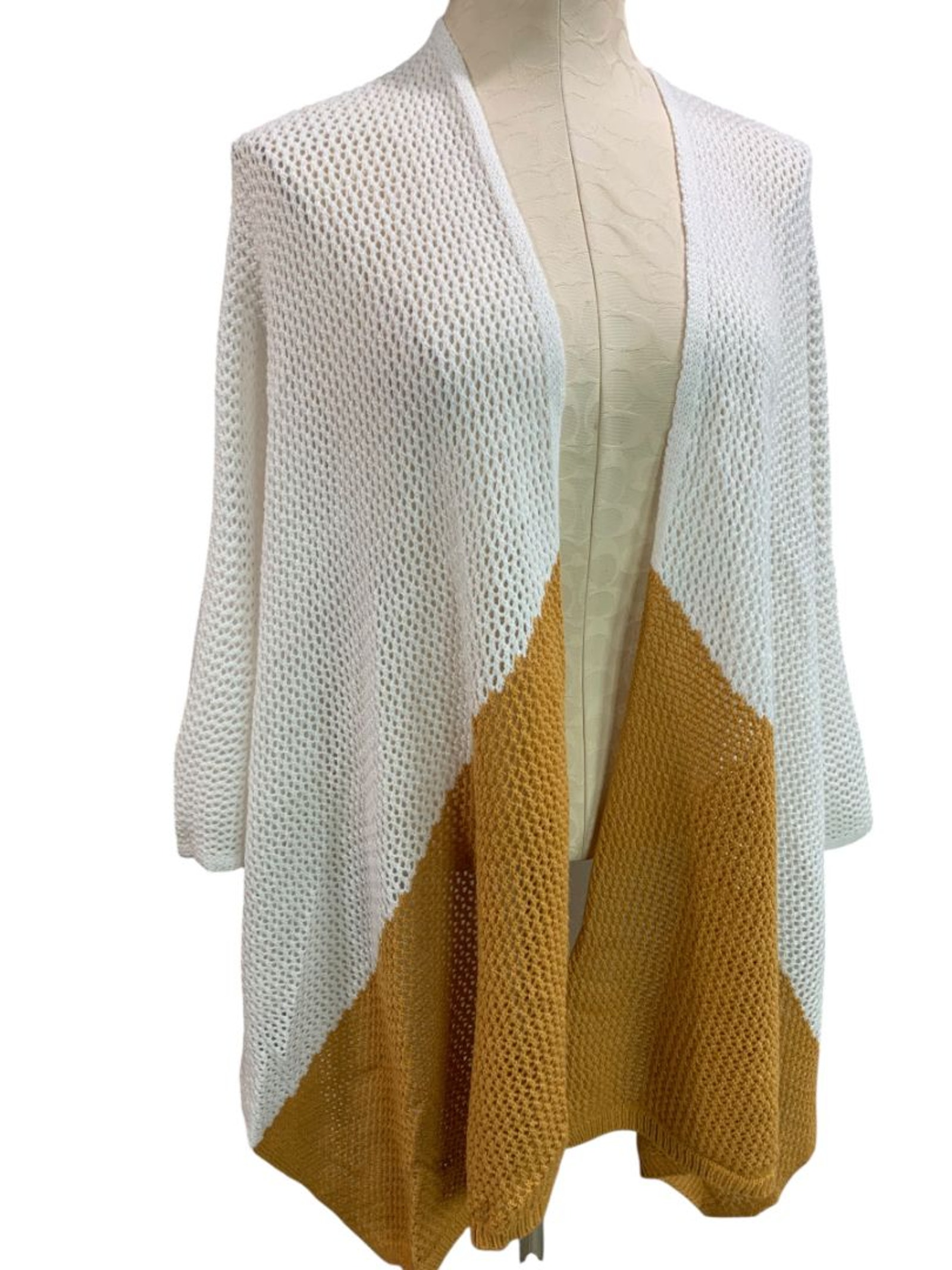 One Size Universal Thread Womens Loose Knit Cardigan White Brown Open Sweater
